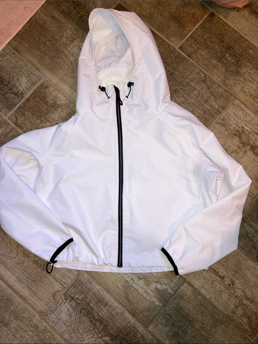 Body Glove Cropped Rain Jacket Front Zip White Waterproof Womens